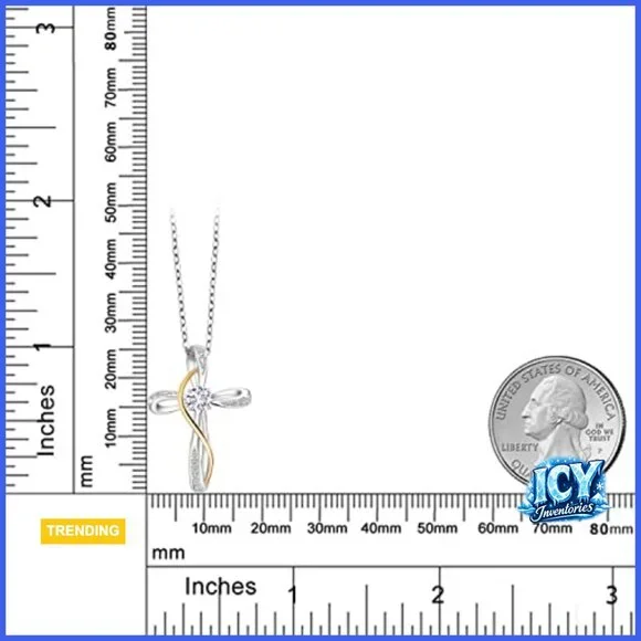 Sterling Silver and 10K Yellow Gold Infinity Cross Pendant Necklace with Lab